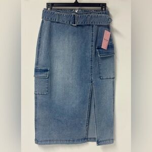 Juicy Couture Belted Denim Midi Cargo Skirt- NWT